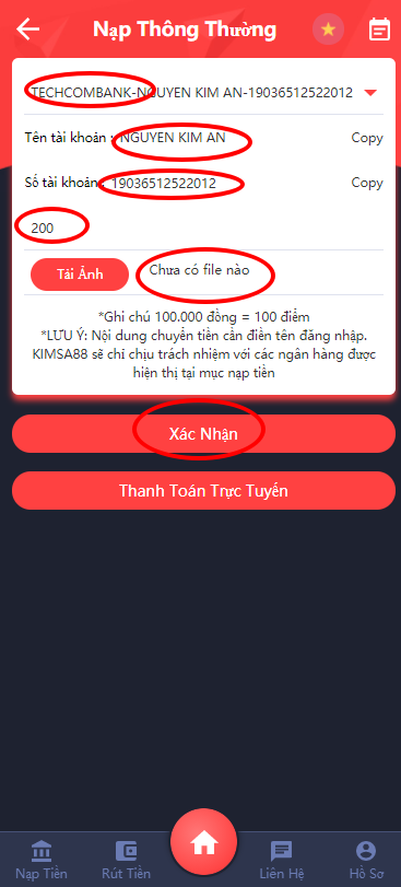 Hướng dẫn nạp tiền Kimsa88